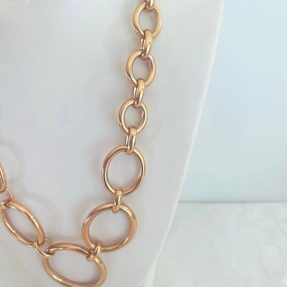 MILOR ITALY BRONZE Large Graduated Circle Link Necklace Signed Gold Tone - Picture 3 of 8
